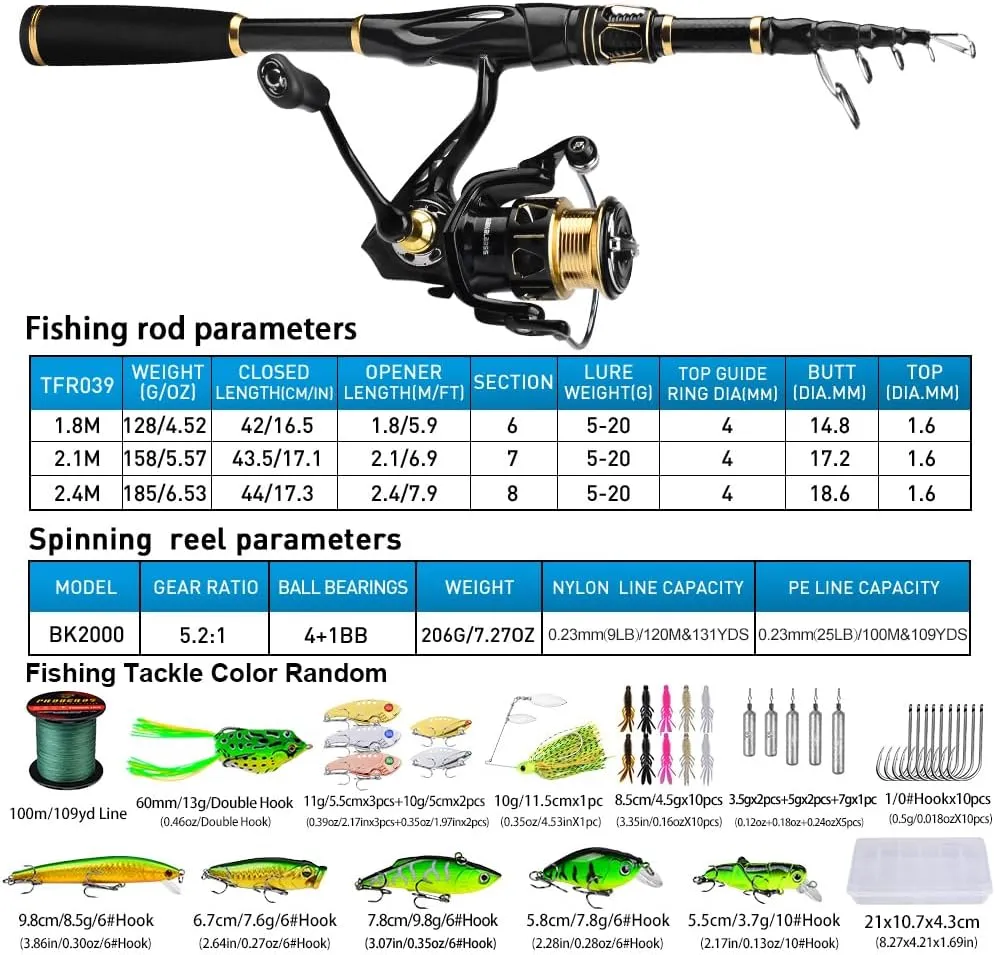 Fishing Rod and Reel Combo - Carbon Fiber Telescopic Fishing Pole with 2000 Spinning Reel Combos - Sea Saltwater Freshwater Ice Bass Fishing Tackle Set Fishing Rods Kit Fishing Poles and Reels Combo