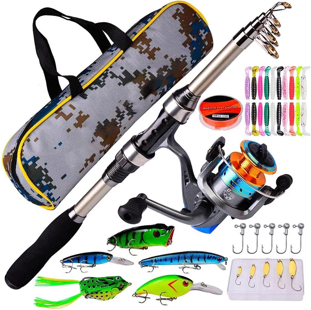 Fishing Rod Kit, Multifunctional Carbon Fiber Telescopic Fishing Spinning Reel Combo Set with Fishing Reel,Line,Lure,Hooks Fishing Accessory with Carry Bag