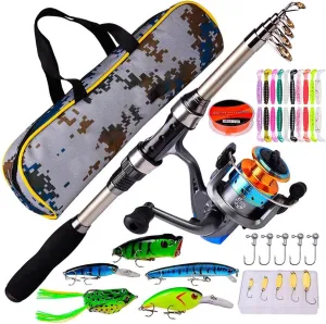 Fishing Rod Kit, Multifunctional Carbon Fiber Telescopic Fishing Spinning Reel Combo Set with Fishing Reel,Line,Lure,Hooks Fishing Accessory with Carry Bag