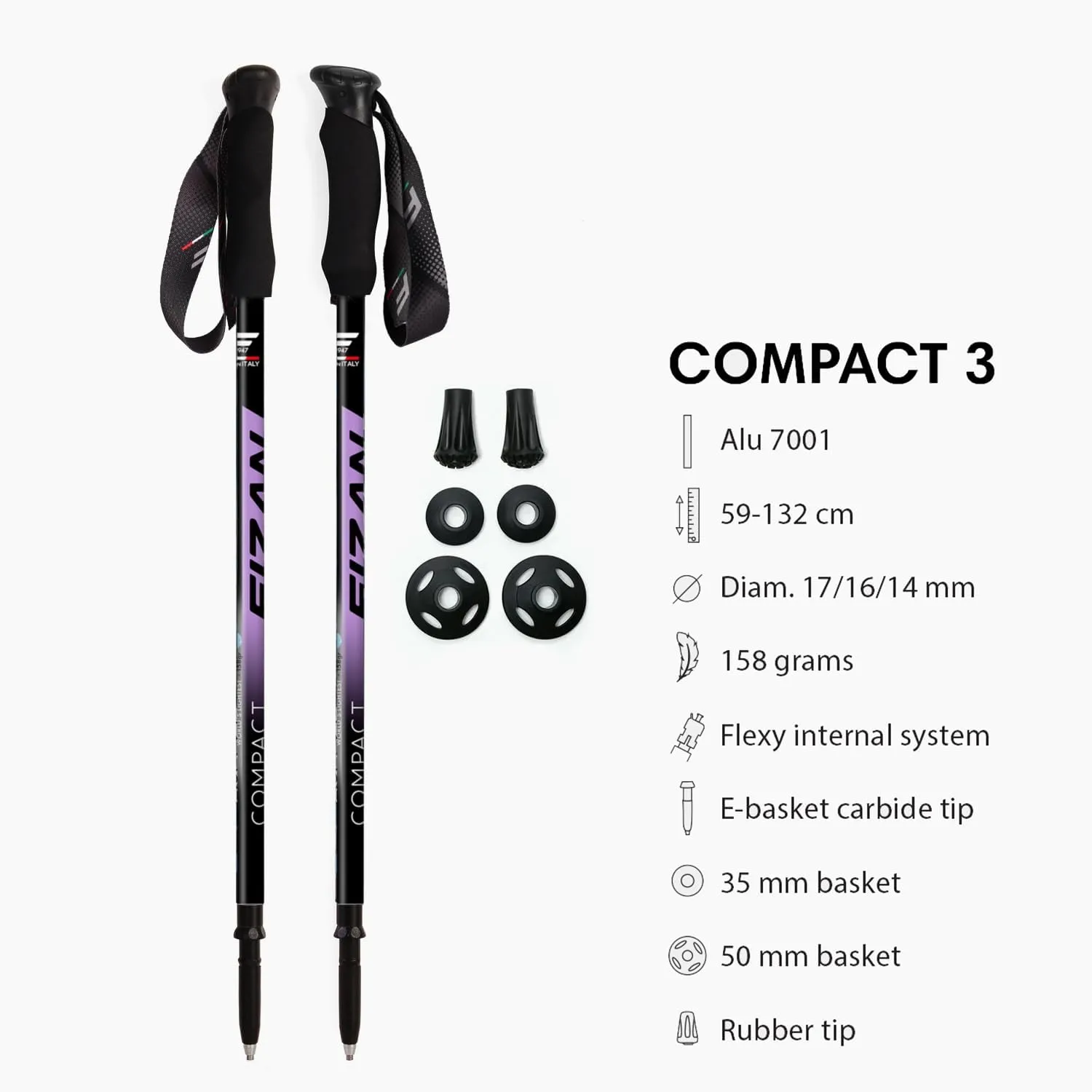 Fizan Compact 3 Trekking Poles – 5.6 oz Ultralight, Backpacking, Thru Hiking Poles, Adjustable, Collapsible, Customized Fit, EVA Grips, Aluminum Walking Sticks (Compact 3)