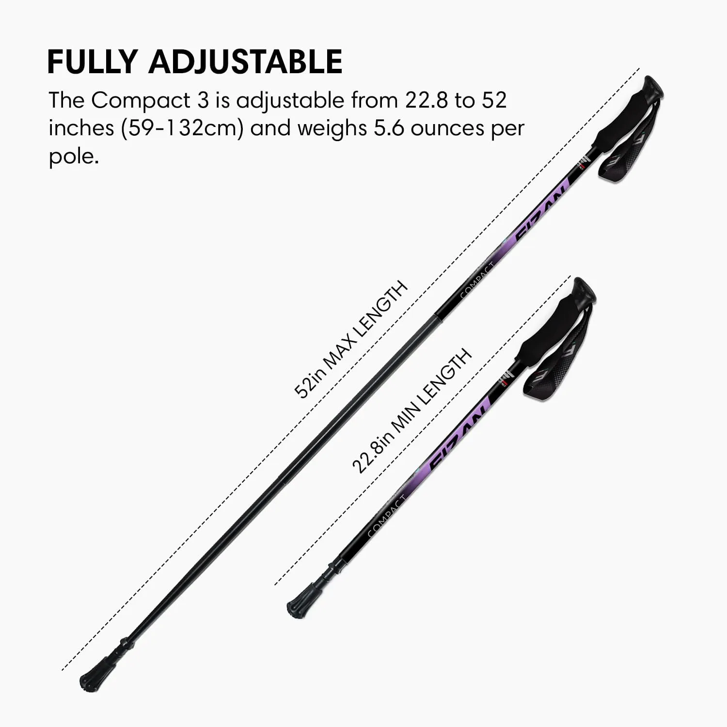 Fizan Compact 3 Trekking Poles – 5.6 oz Ultralight, Backpacking, Thru Hiking Poles, Adjustable, Collapsible, Customized Fit, EVA Grips, Aluminum Walking Sticks (Compact 3)