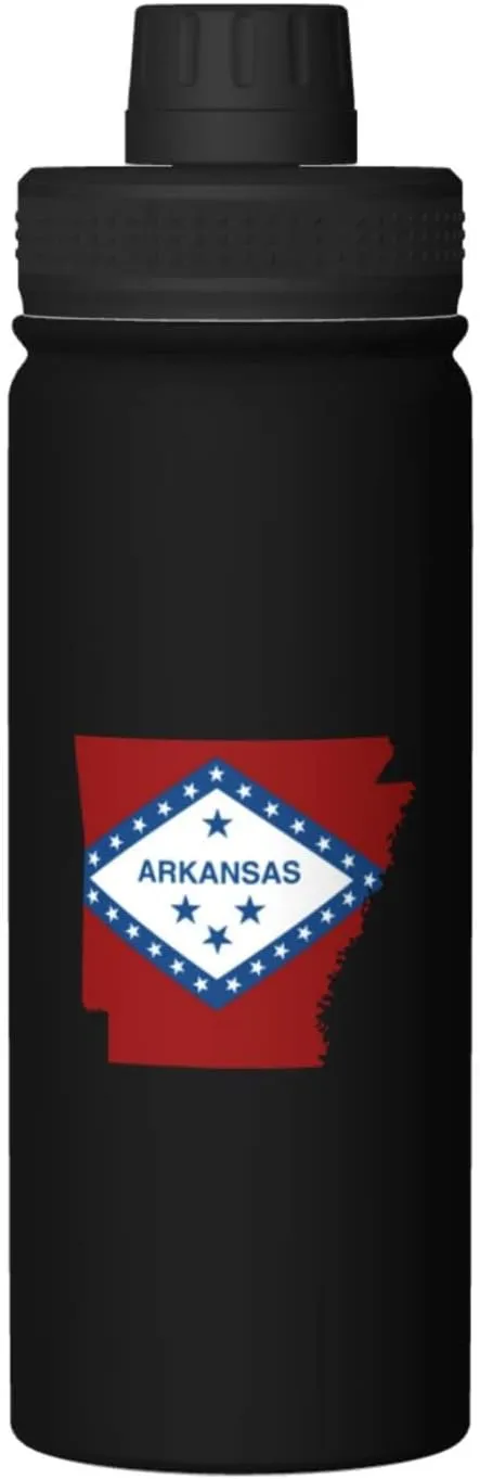 Flag Map of Arkansas Water Bottle 18OZ Stainless Steel Insulated Water Bottles With Spout Lid Sports Keep Cold and Hot Water Bottle For Biking Hiking