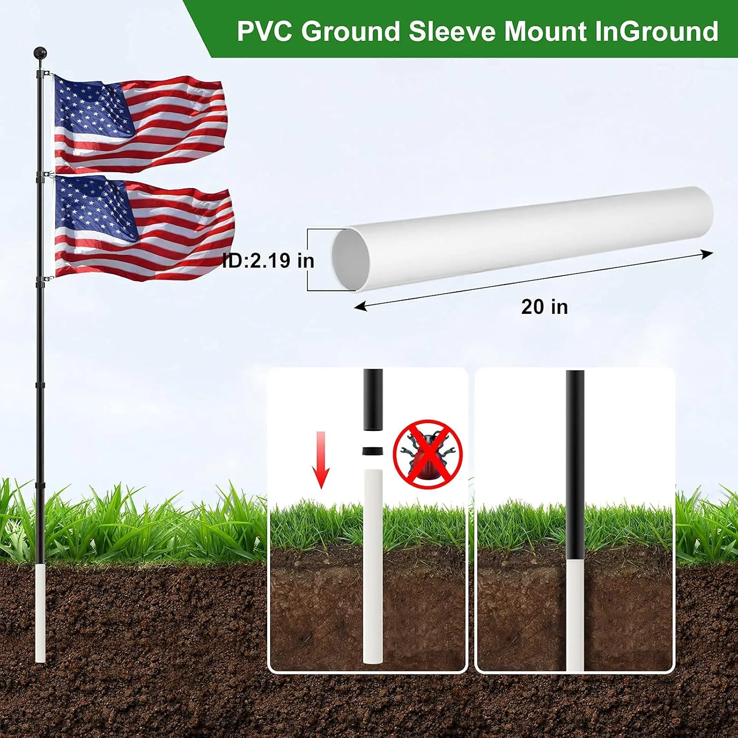 Flag Pole for Outside In Ground, 16 FT Heavy Duty Telescopic Flagpole Kit for Yard, Extra Thick Outdoor Telescoping Flag Poles with 3x5 American Flag for Residential or Commercial, Black