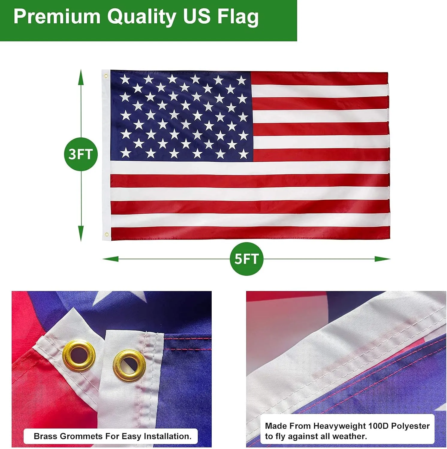 Flag Pole for Outside In Ground, 16 FT Heavy Duty Telescopic Flagpole Kit for Yard, Extra Thick Outdoor Telescoping Flag Poles with 3x5 American Flag for Residential or Commercial, Black