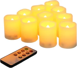 Flameless Votive Candles With Remote Control and Timer Bulk Set of 10 Tealight Candles / Realistic Outdoor Flickering Battery Operated LED Tea Lights (Batteries Included) 200Hours