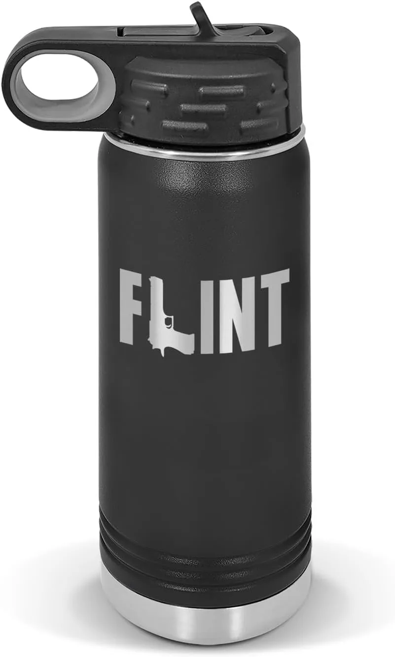 Flint Water Bottle 20 oz - Laser Engraved w/Flip Top Removable Straw - Polar Camel - Stainless - Vacuum Insulated - Drinkware - Michigan mi Dangerous