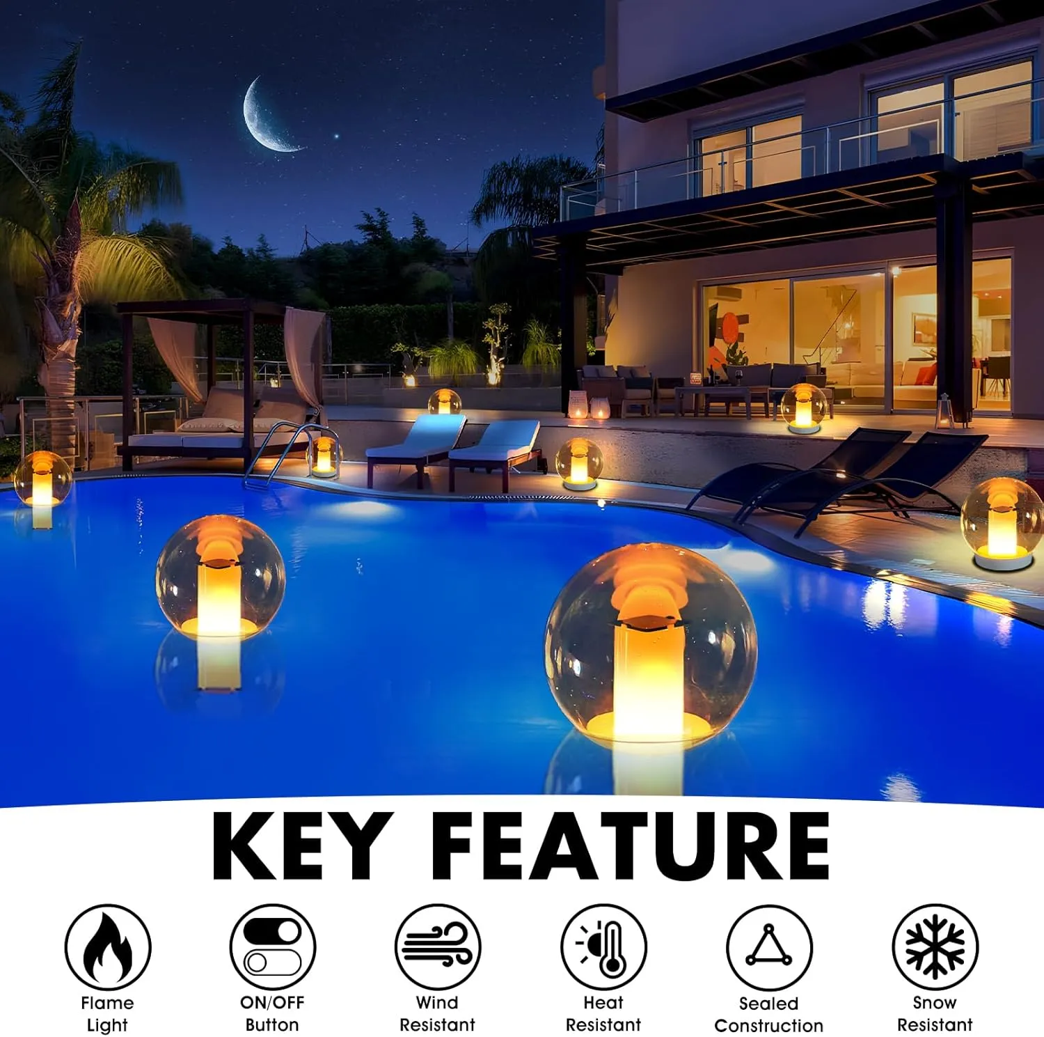 Floating Pool Lights, Solar Flame Lights Flickering IP68 Waterproof Ball Night Lights, Outdoor Lantern Landscape Decoration Lamp for Pool, Pond, Event, Party, Garden(2pcs)