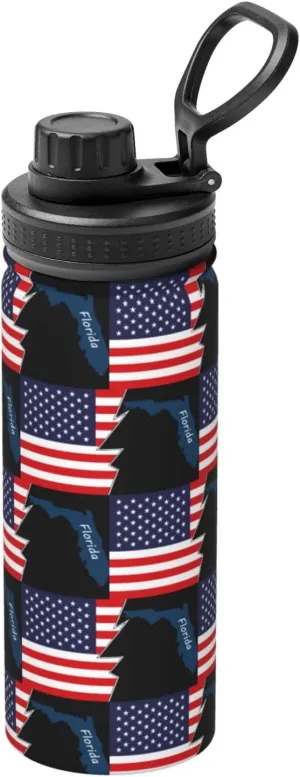Florida Terrain Map And America Water Bottle 18OZ Stainless Steel Insulated Water Bottles With Spout Lid Sports Keep Cold and Hot Water Bottle For Biking Hiking