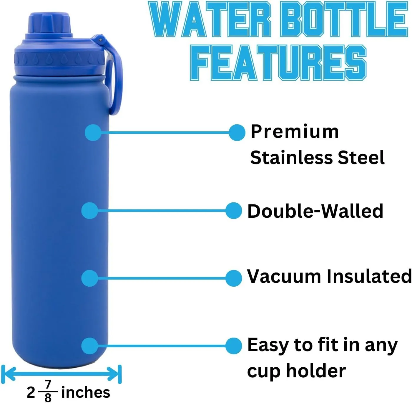 Florida Water Bottle - Blue Double Walled Stainless Steel 24 oz Keeps Drinks Cold or Hot