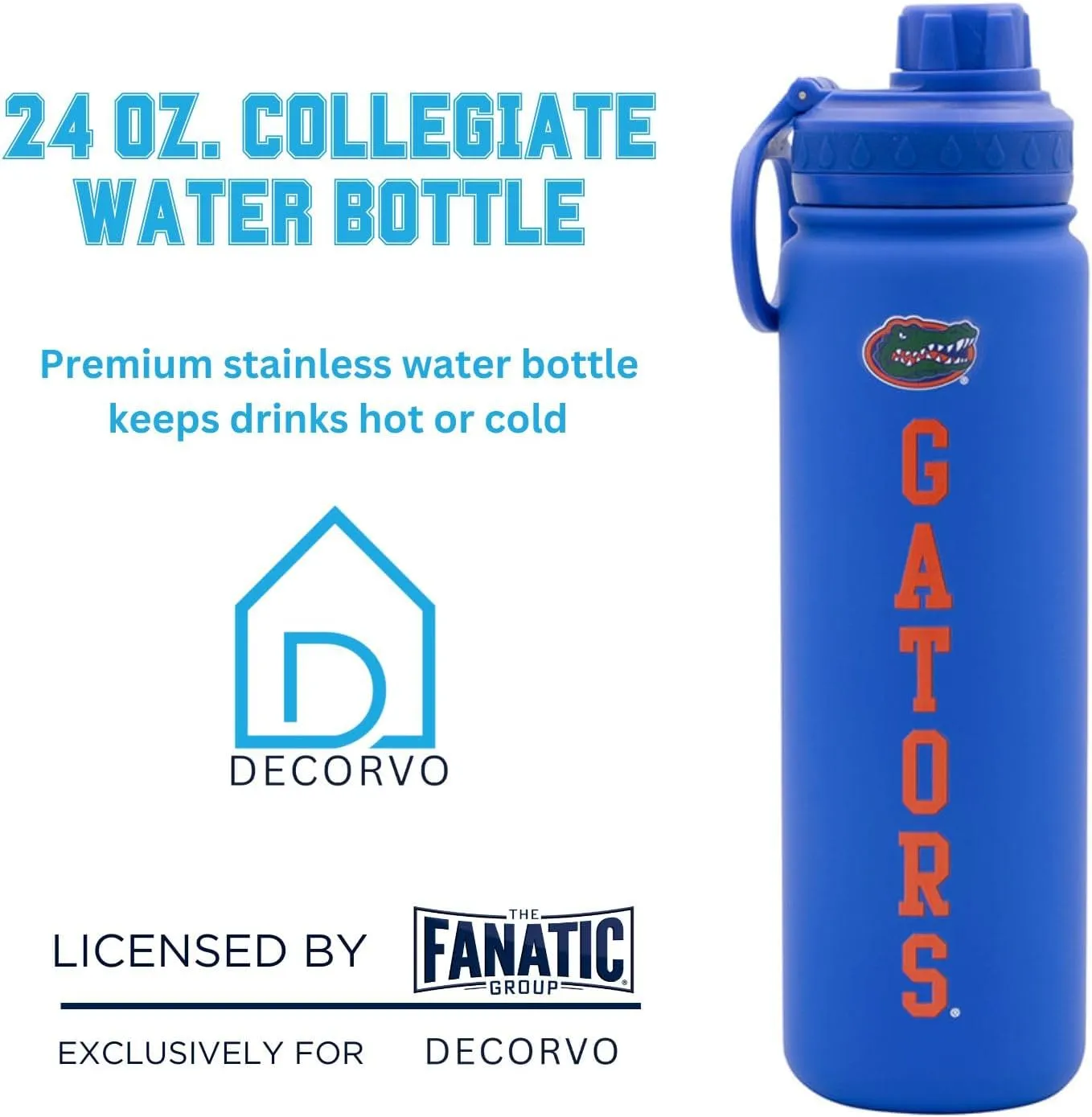 Florida Water Bottle - Blue Double Walled Stainless Steel 24 oz Keeps Drinks Cold or Hot
