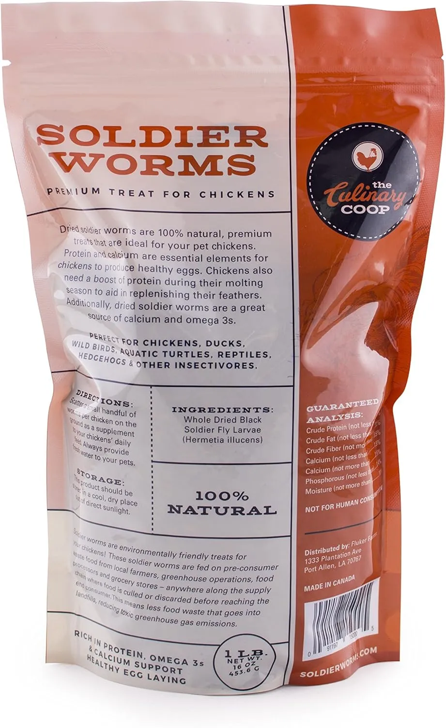 Fluker's Culinary Coop Premium Chicken Treats, Dried Soldier Worms, Packed with Protein and Calcium, 100% Natural Rich Grubs for Chicken, Backyard Birds, and Reptiles, 16 oz (Pack of 2)