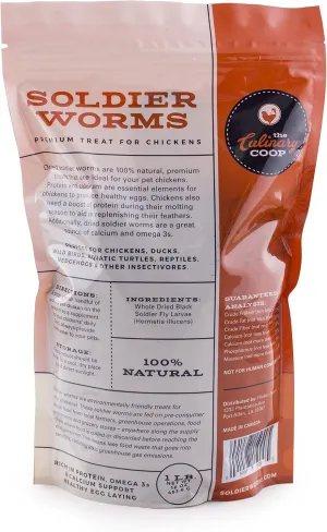 Fluker's Culinary Coop Premium Chicken Treats, Dried Soldier Worms, Packed with Protein and Calcium, 100% Natural Rich Grubs for Chicken, Backyard Birds, and Reptiles, 16 oz (Pack of 2)
