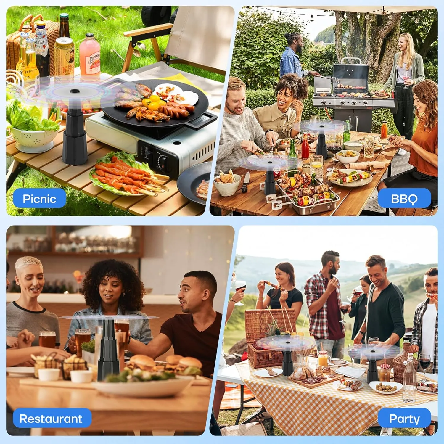 Fly Fans for Tables, Bug Fans with Holographic Blades, Battery Operated Fly Repellent Fan, Keep Flies Away from Picnic, BBQ, Restaurant, Party, Indoor and Outdoor, 4 Pack