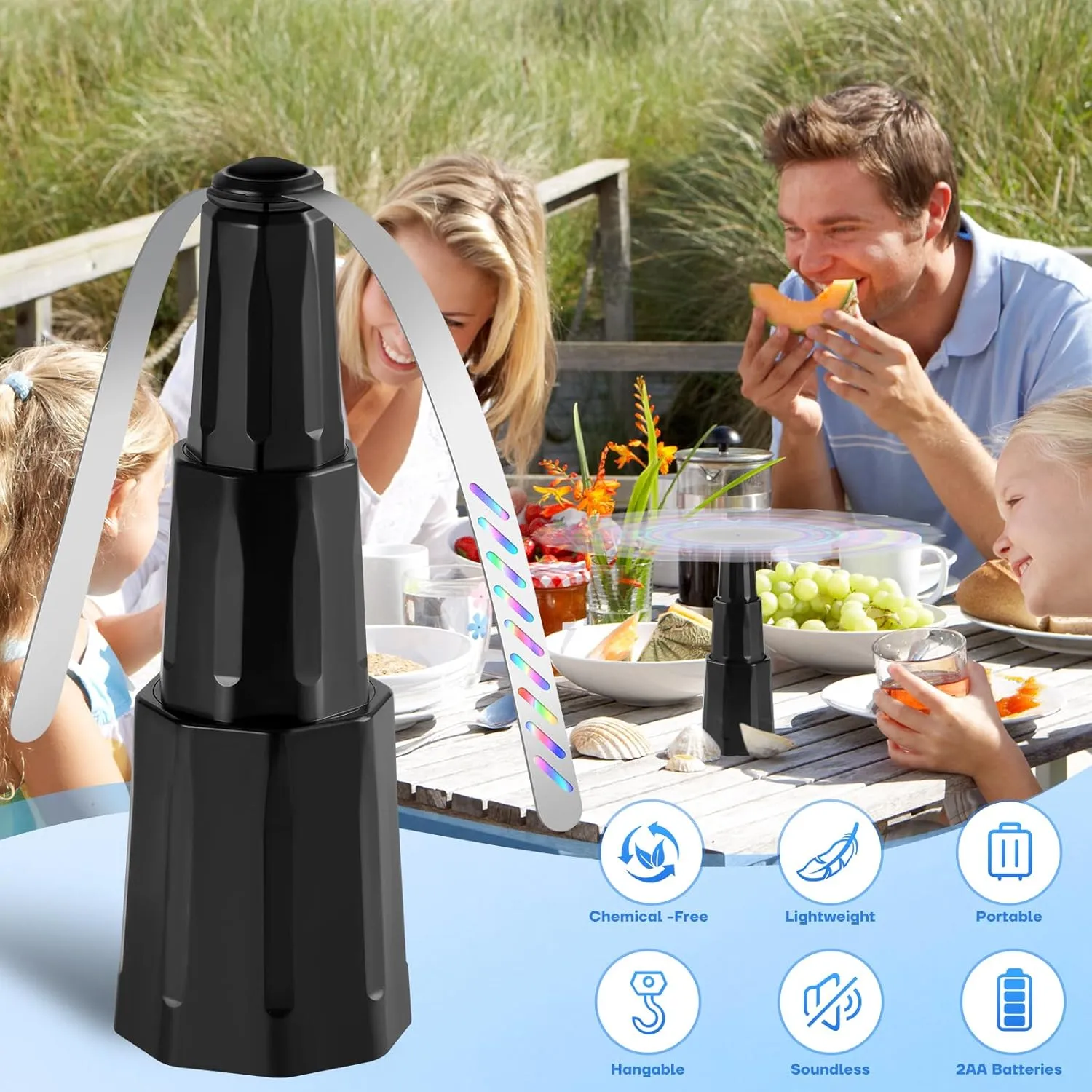 Fly Fans for Tables, Bug Fans with Holographic Blades, Battery Operated Fly Repellent Fan, Keep Flies Away from Picnic, BBQ, Restaurant, Party, Indoor and Outdoor, 4 Pack