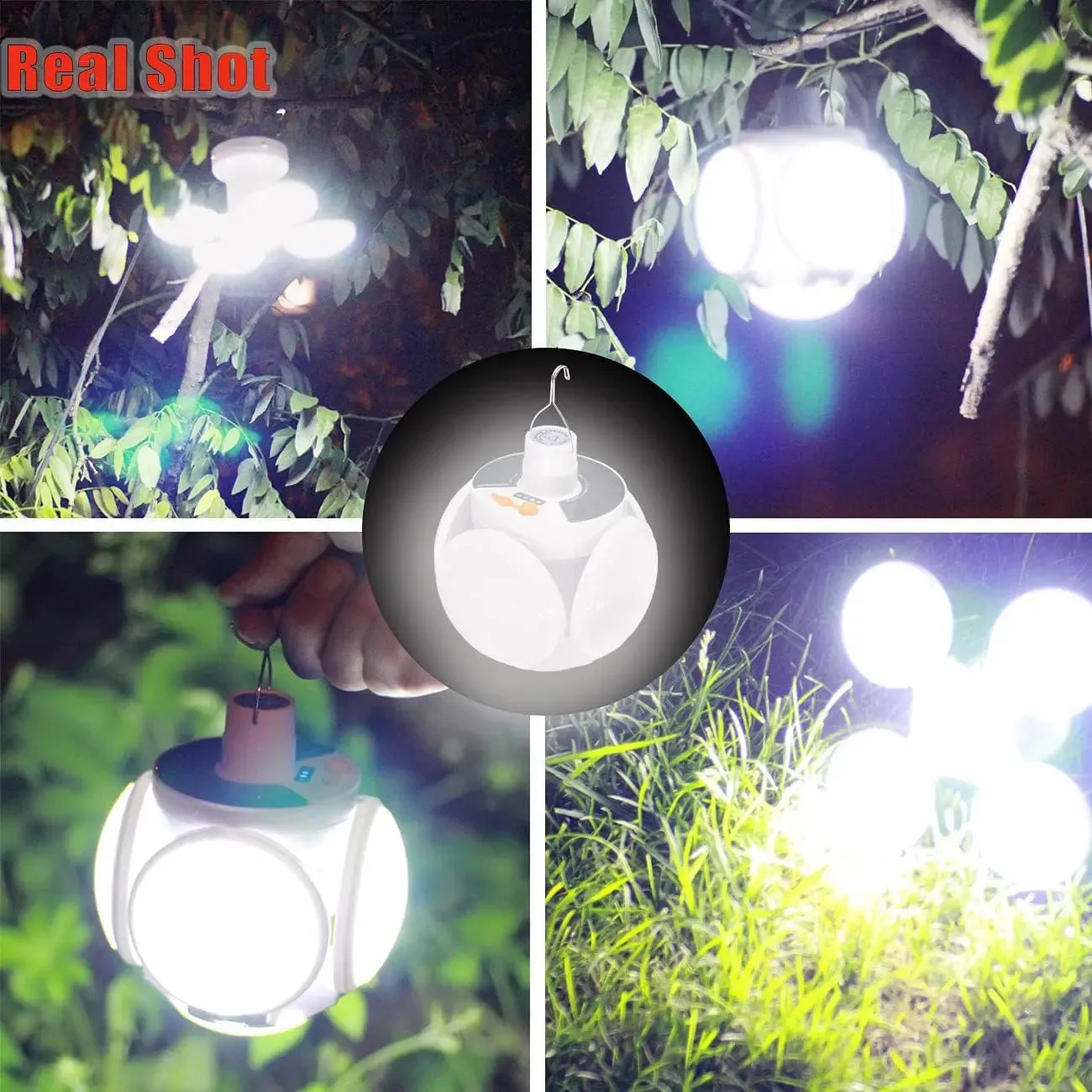 Folding Solar Camping Lantern Led Rechargeable Outdoor Hanging Tent Lamp Folding LED Football Bulbs With Hook Emergency Lights