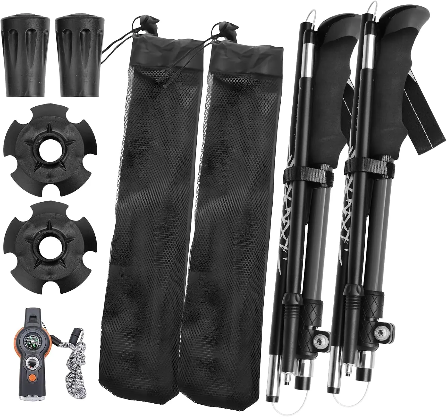 Folding Trekking Poles, Hiking Travel Poles, Hiking Equipment, Lightweight Trekking Poles, Suitable for Men and Women, The Elderly and Children，with an Outdoor Compass