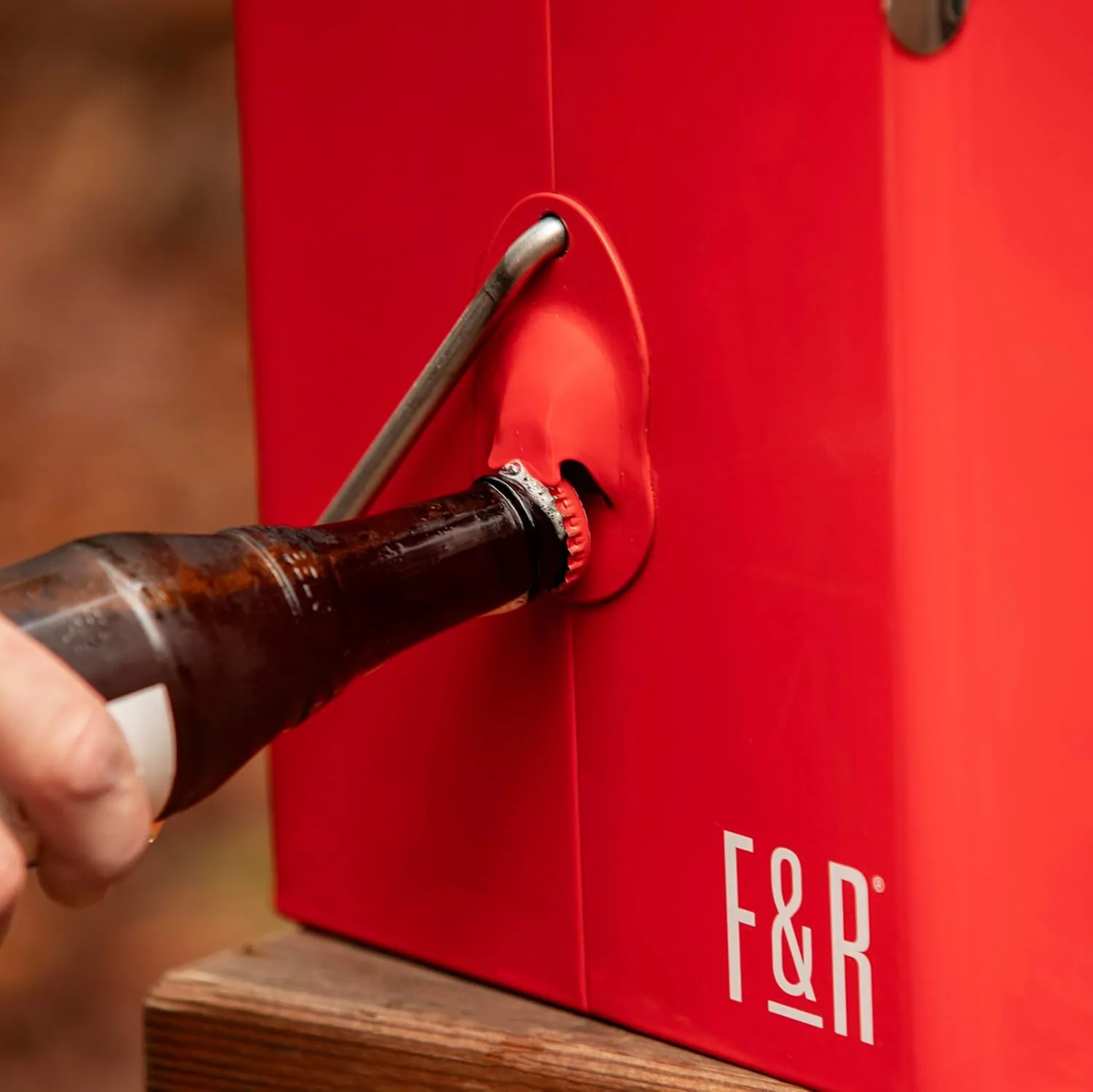 Foster & Rye Stainless Steel Retro Cooler, Vintage Metal cooler, Antique Beverage Chiller and Ice Chest, Plastic Lined Drink Chest, Mounted Bottle Opener, Holds a 6-pack, Red