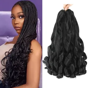 French Curl Braiding Hair 22 Inch 1B Loose Wavy Pre Streched Braiding Hair for Black Women Crochet Braids Hair Extensions(7Packs), 1B)
