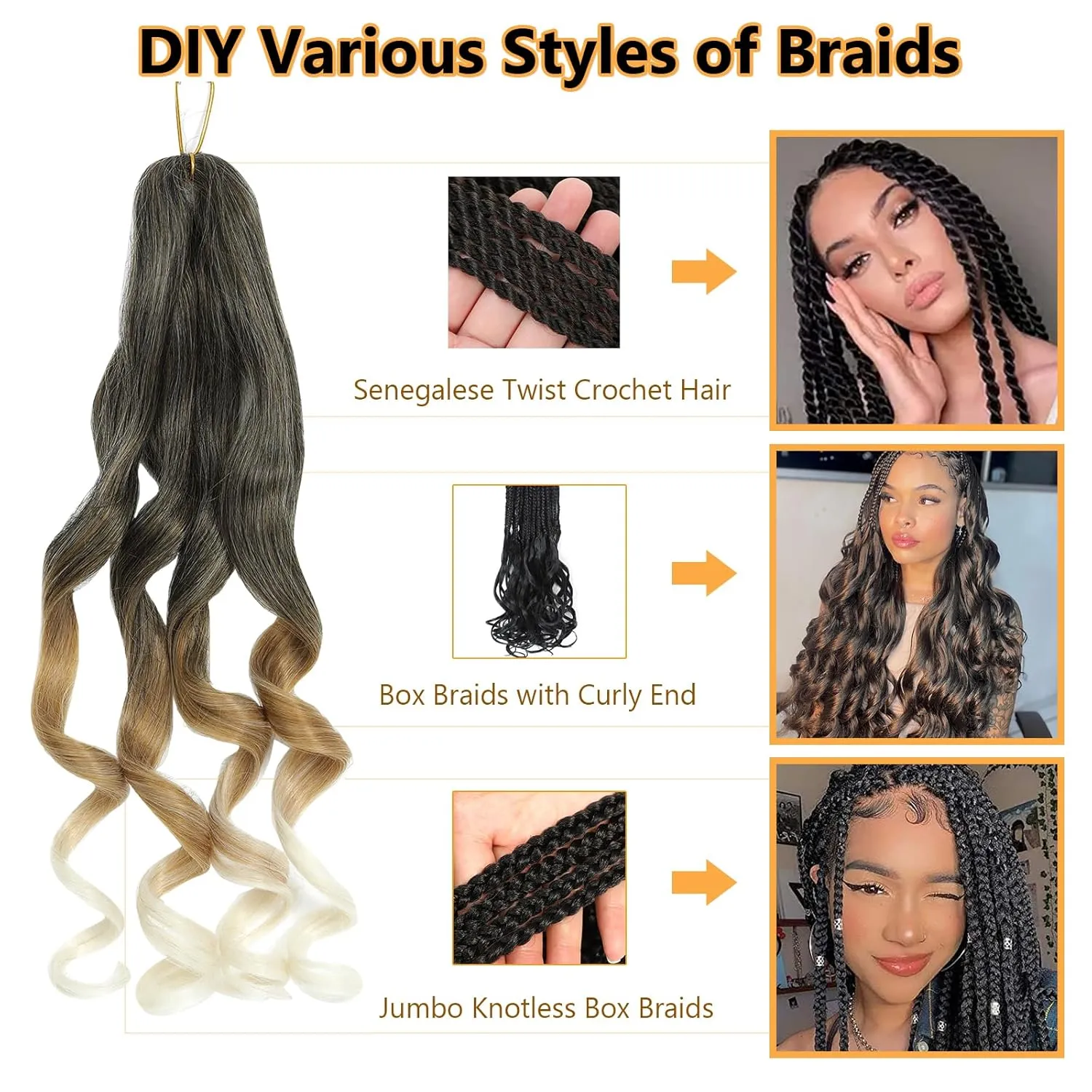 French Curl Braiding Hair Pre Stretched 16 Inch Braiding Hair 1B/27/613 Loose Wavy Pre Streched Braiding Hair for Black Women (16 Inch(7Packs), 1B/27/613)