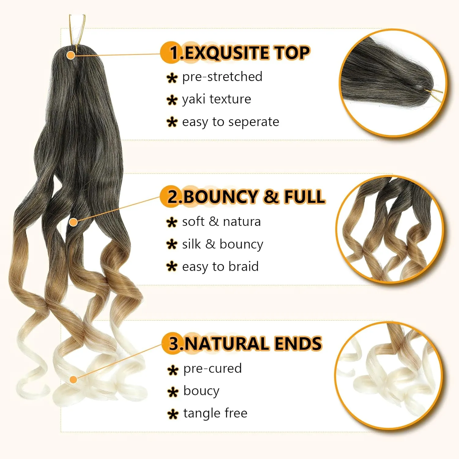 French Curl Braiding Hair Pre Stretched 16 Inch Braiding Hair 1B/27/613 Loose Wavy Pre Streched Braiding Hair for Black Women (16 Inch(7Packs), 1B/27/613)