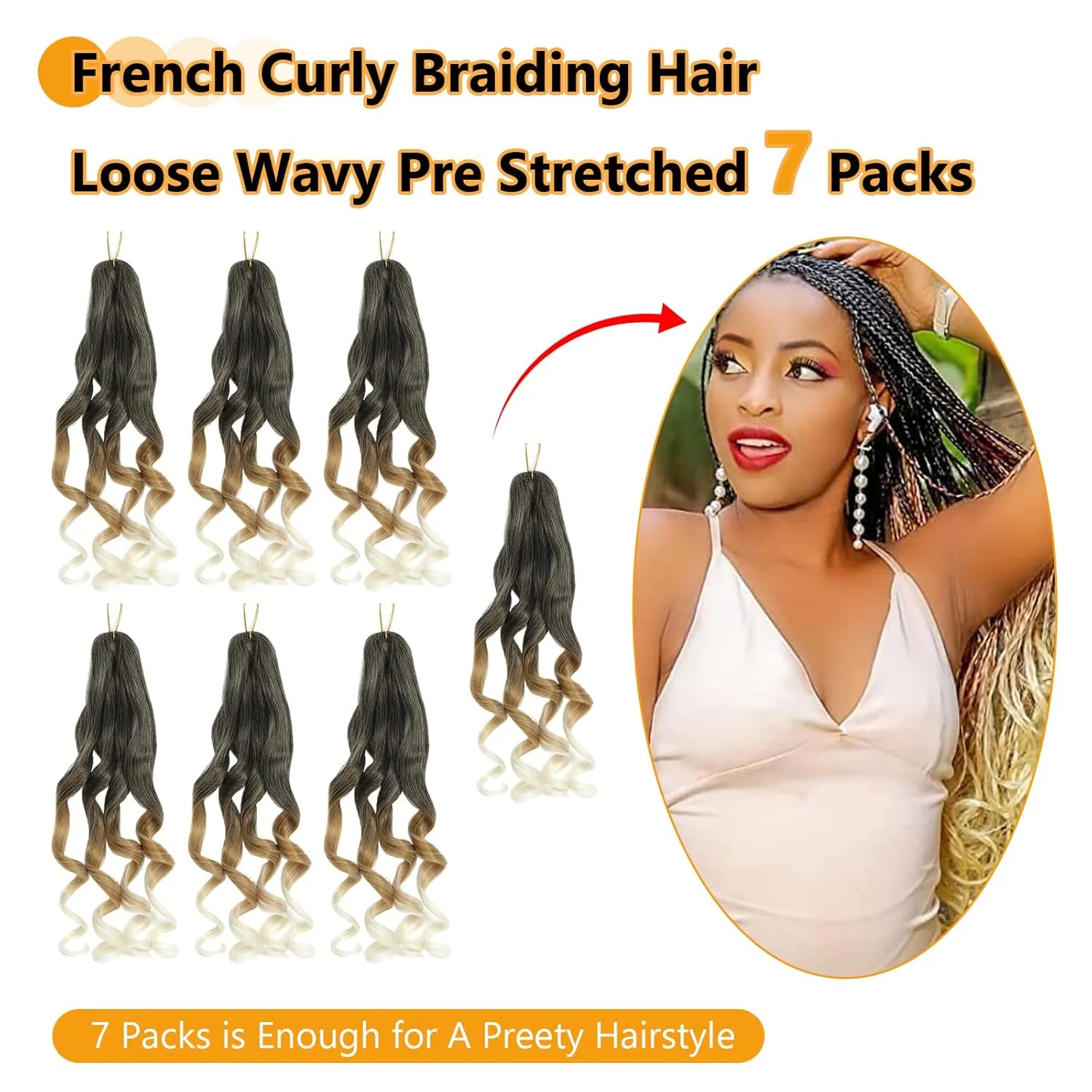 French Curl Braiding Hair Pre Stretched 16 Inch Braiding Hair 1B/27/613 Loose Wavy Pre Streched Braiding Hair for Black Women (16 Inch(7Packs), 1B/27/613)