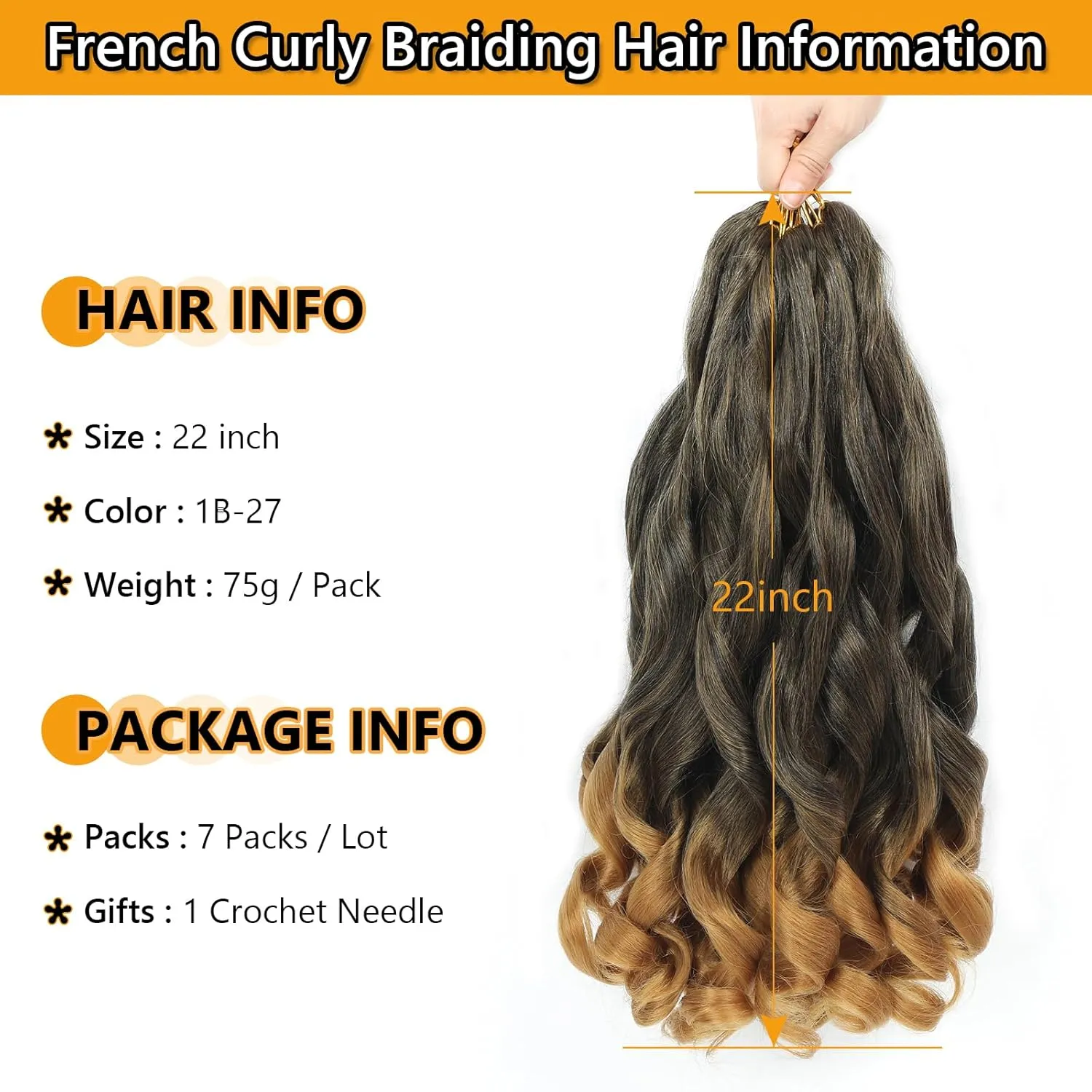 French Curl Braiding Hair Pre Stretched 22 Inch Braiding Hair 1B/27 Loose Wavy Pre Streched Braiding Hair for Black Women (22 Inch(7Packs), 1B/27)
