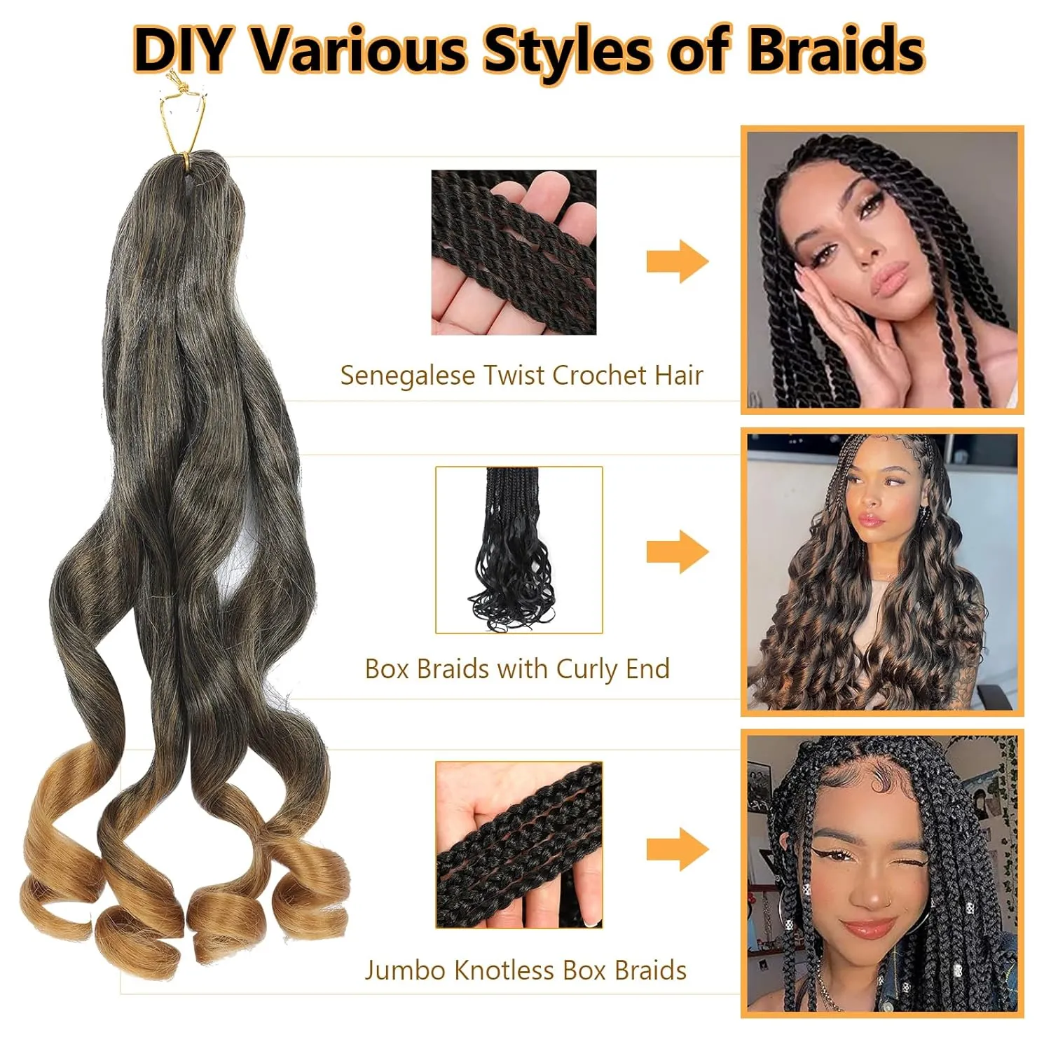 French Curl Braiding Hair Pre Stretched 22 Inch Braiding Hair 1B/27 Loose Wavy Pre Streched Braiding Hair for Black Women (22 Inch(7Packs), 1B/27)