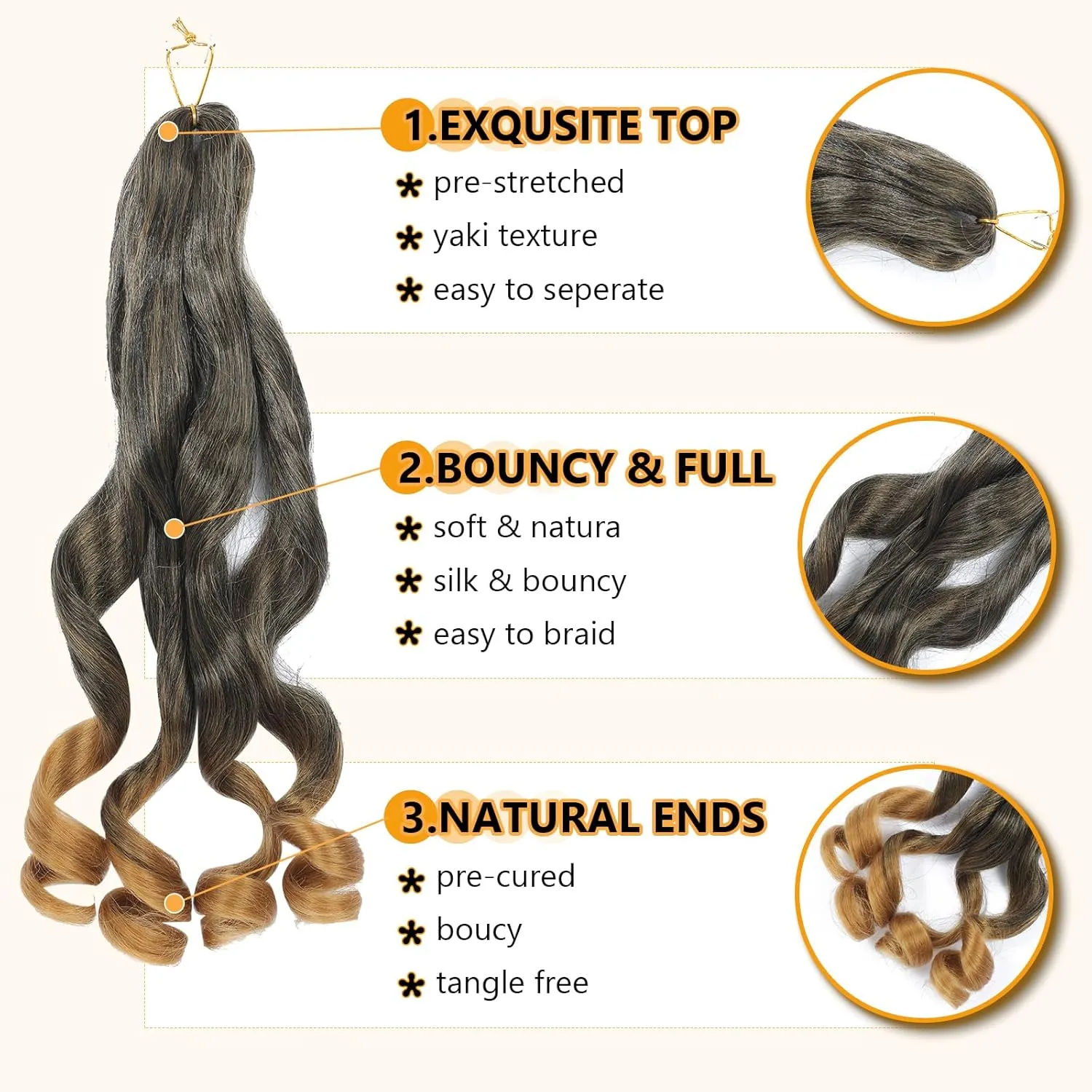 French Curl Braiding Hair Pre Stretched 22 Inch Braiding Hair 1B/27 Loose Wavy Pre Streched Braiding Hair for Black Women (22 Inch(7Packs), 1B/27)