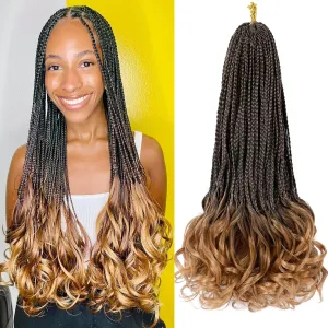 French Curl Crochet Braids 18 Inch 6 Packs Goddess Box Braids Crochet Hair Pre Looped French Curly Braiding Hair Crochet Box Braids With Curly Wavy Ends Synthetic Hair Extensions (#1B/30)