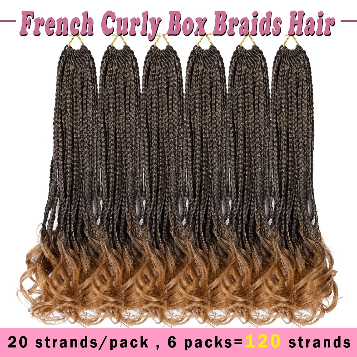 French Curl Crochet Braids 18 Inch 6 Packs Goddess Box Braids Crochet Hair Pre Looped French Curly Braiding Hair Crochet Box Braids With Curly Wavy Ends Synthetic Hair Extensions (#1B/30)