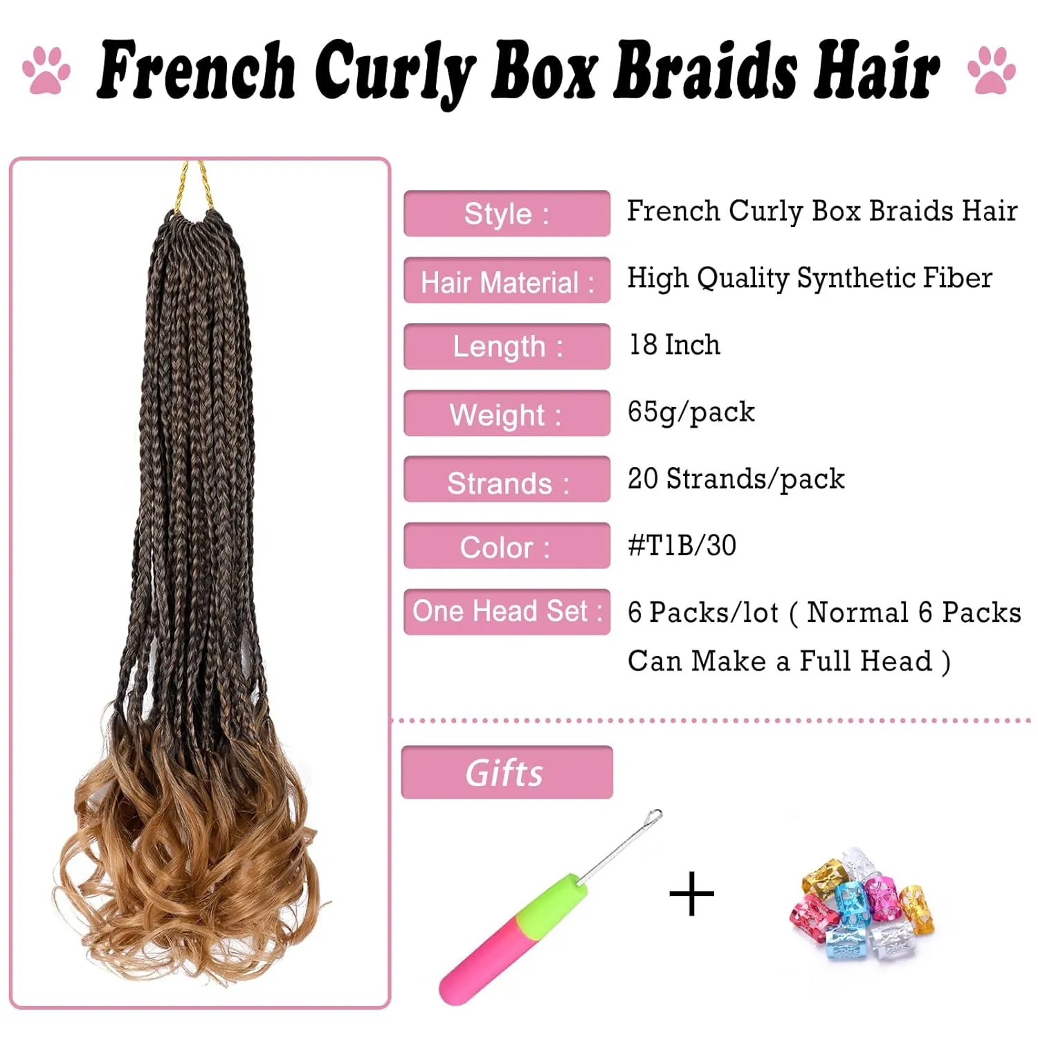 French Curl Crochet Braids 18 Inch 6 Packs Goddess Box Braids Crochet Hair Pre Looped French Curly Braiding Hair Crochet Box Braids With Curly Wavy Ends Synthetic Hair Extensions (#1B/30)