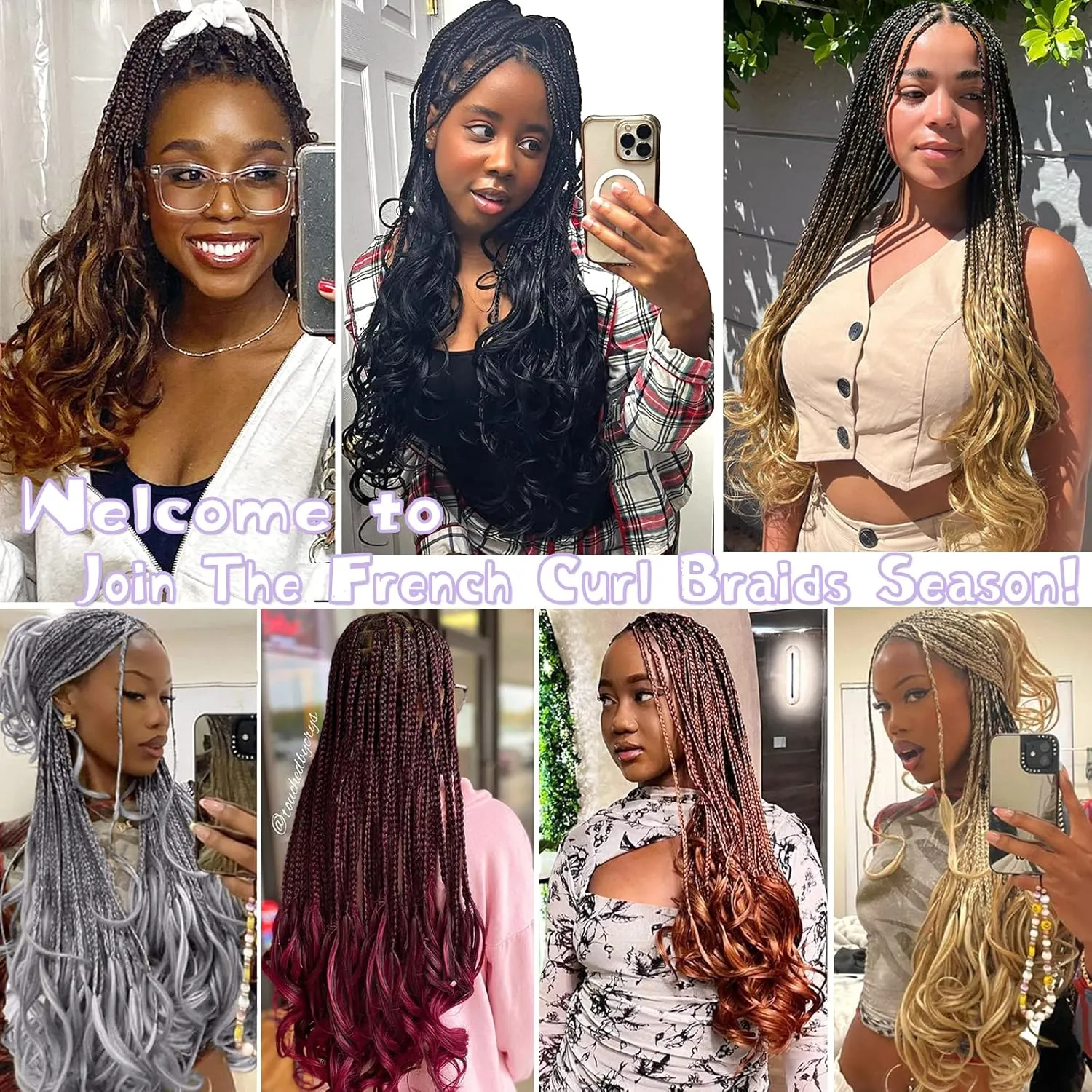 French Curl Crochet Braids 22 Inch 8 Packs Goddess Box Braids Crochet Hair for Women Ginger Pre Looped Crochet Box Braids with Curly Ends Synthetic French Curly Braiding Hair Extensions (350#)