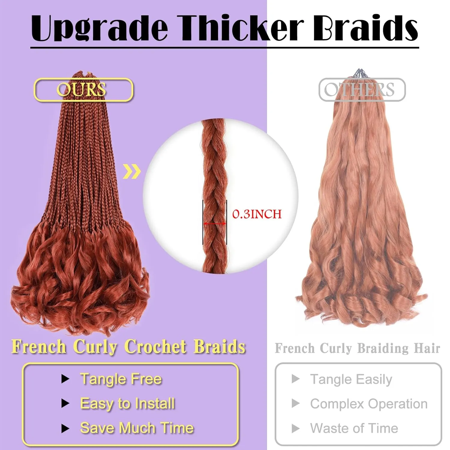 French Curl Crochet Braids 22 Inch 8 Packs Goddess Box Braids Crochet Hair for Women Ginger Pre Looped Crochet Box Braids with Curly Ends Synthetic French Curly Braiding Hair Extensions (350#)