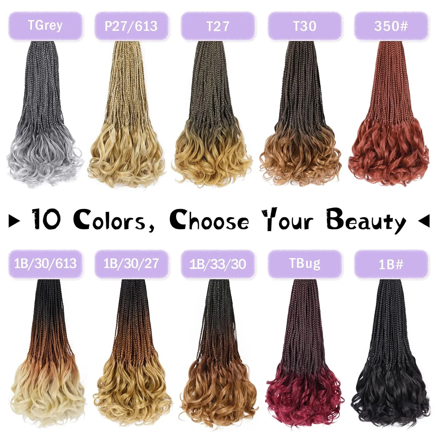 French Curl Crochet Braids 22 Inch 8 Packs Goddess Box Braids Crochet Hair for Women Ginger Pre Looped Crochet Box Braids with Curly Ends Synthetic French Curly Braiding Hair Extensions (350#)