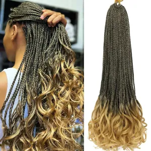French Curl Crochet Braids 22 Inch 8 Packs Goddess Box Braids Crochet Hair for Women Pre Looped Crochet Box Braids with Curly Ends Synthetic French Curly Braiding Hair Extensions (1B/27)