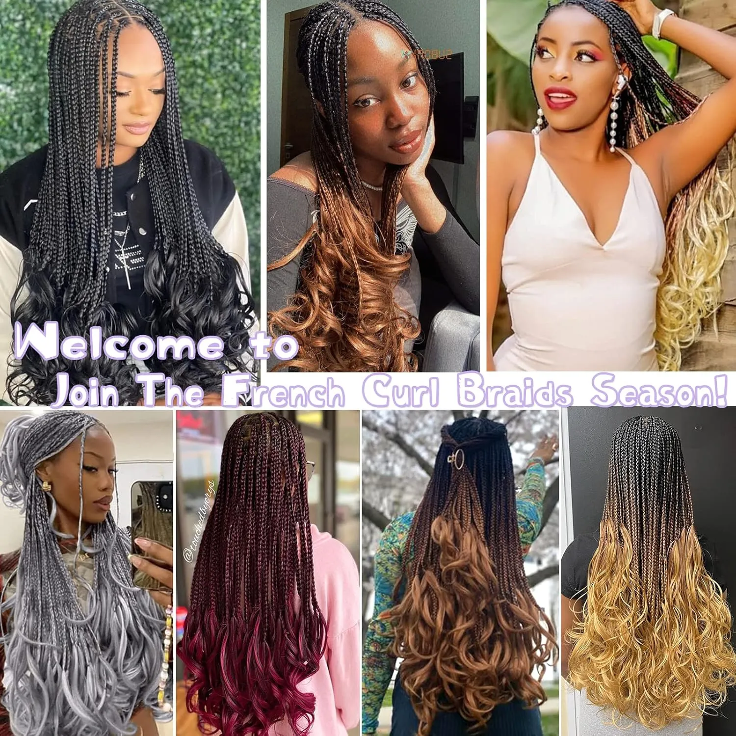 French Curl Crochet Braids 22 Inch 8 Packs Goddess Box Braids Crochet Hair for Women Pre Looped Crochet Box Braids with Curly Ends Synthetic French Curly Braiding Hair Extensions (1B/27)