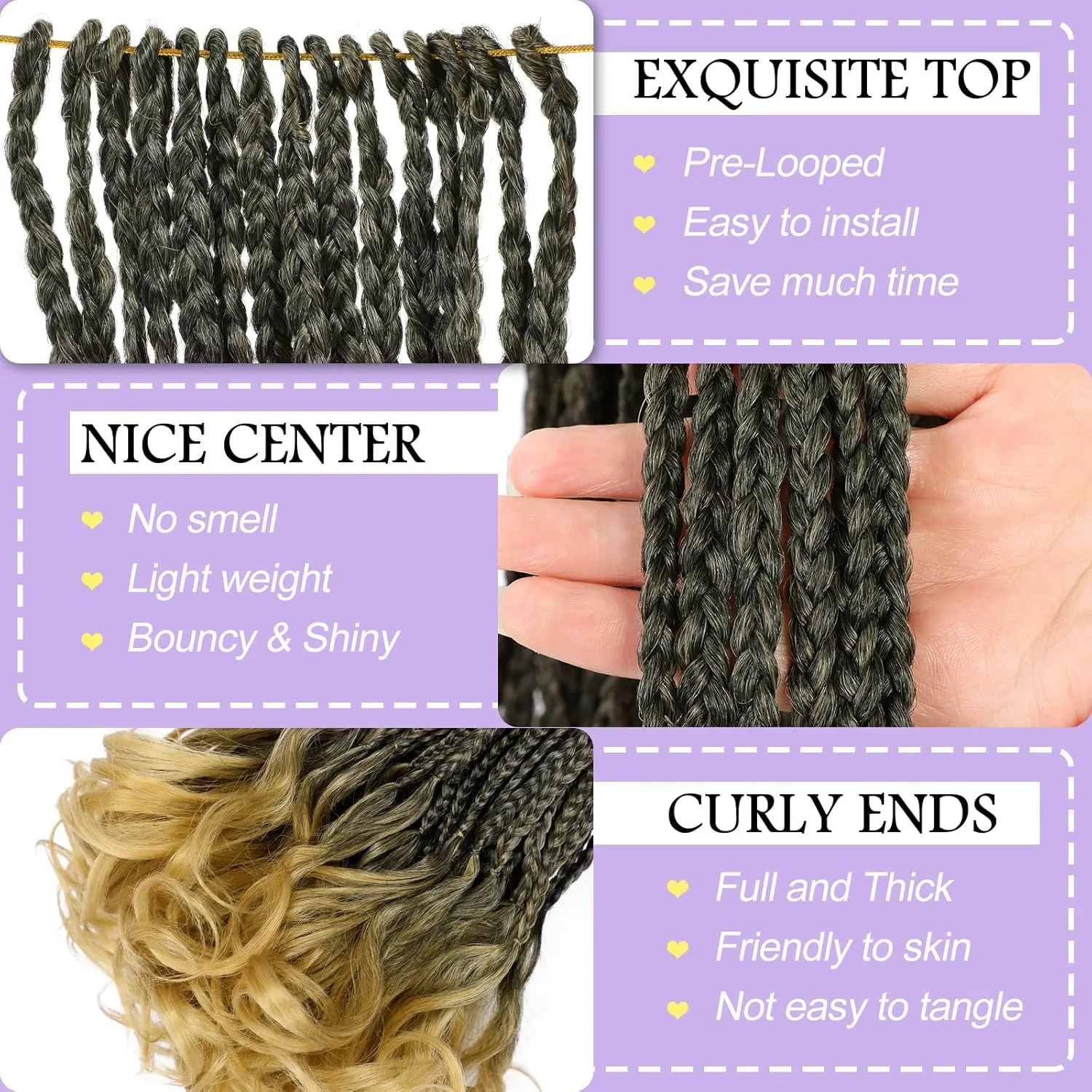 French Curl Crochet Braids 22 Inch 8 Packs Goddess Box Braids Crochet Hair for Women Pre Looped Crochet Box Braids with Curly Ends Synthetic French Curly Braiding Hair Extensions (1B/27)