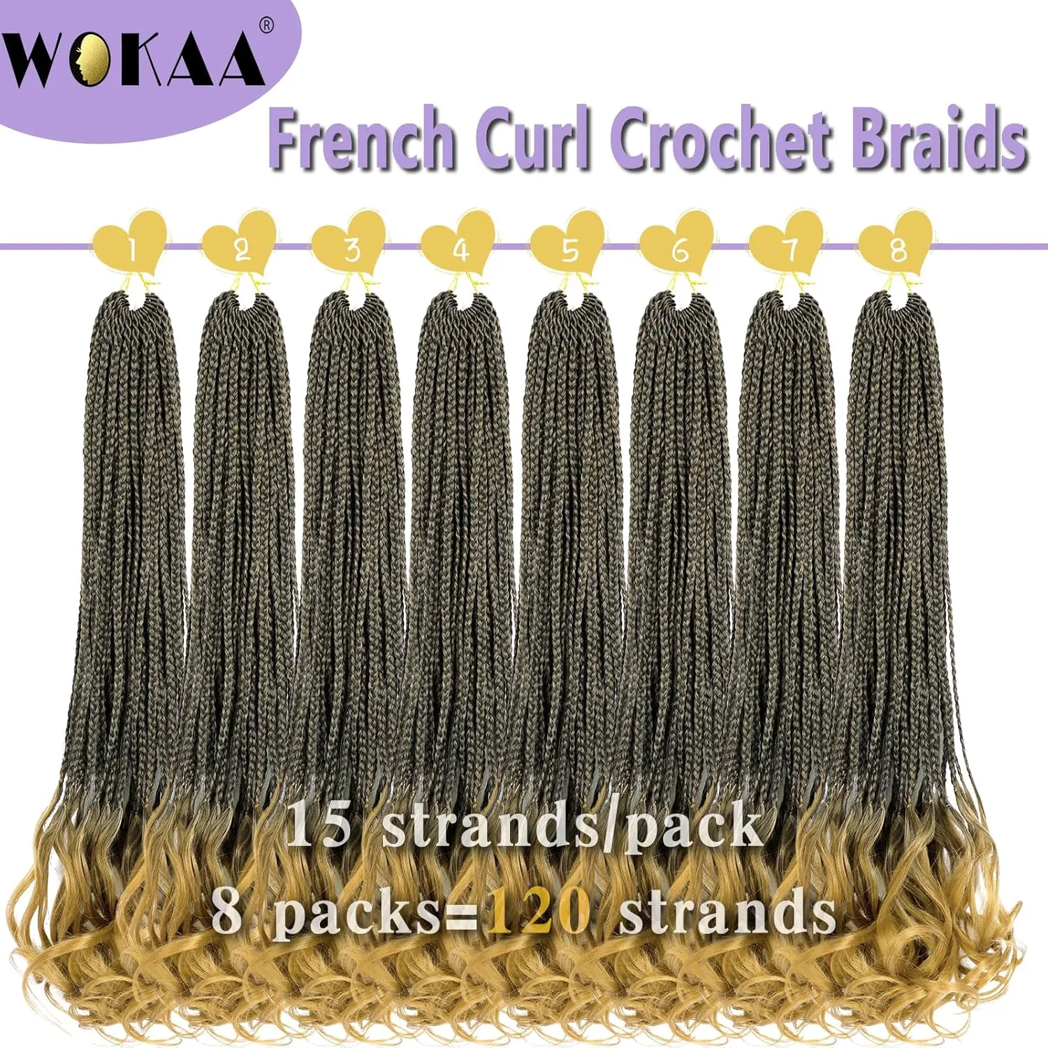 French Curl Crochet Braids 22 Inch 8 Packs Goddess Box Braids Crochet Hair for Women Pre Looped Crochet Box Braids with Curly Ends Synthetic French Curly Braiding Hair Extensions (1B/27)