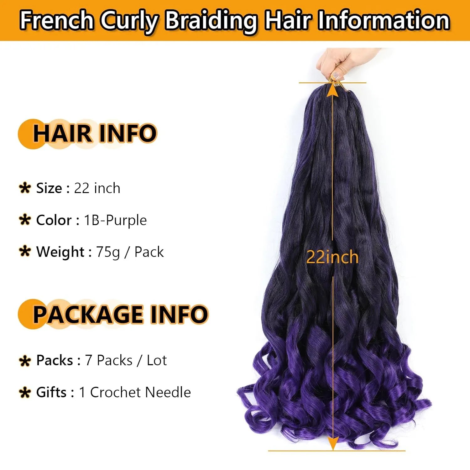 French Curl Pre Stretched 22 Inch Loose Wavy Braiding Hair for Black Women - Crochet Braids Hair Extensions (7Packs), 1B/Purple)