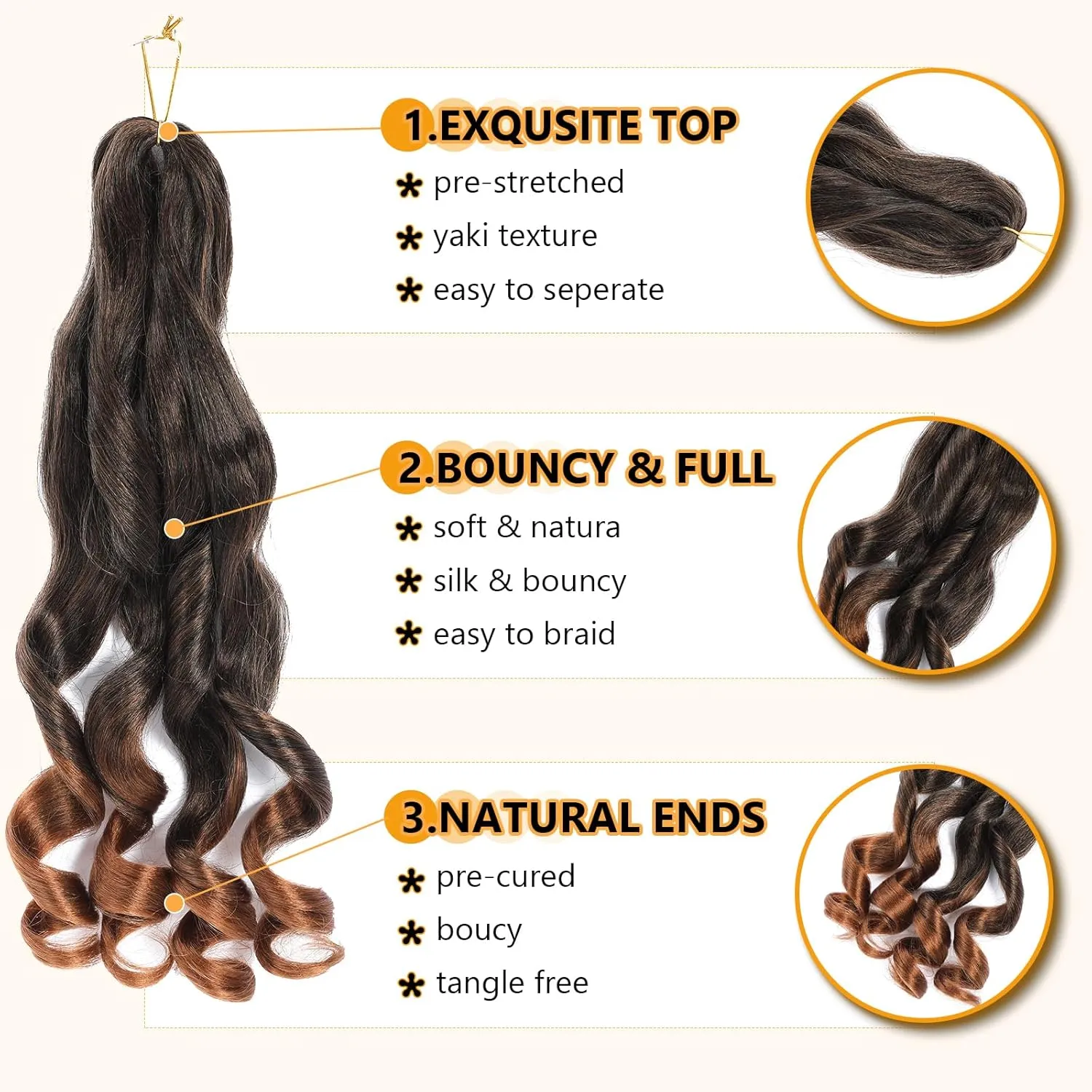 French Curl Pre-Stretched Braiding Hair 22 Inch 1B/30 Loose Wavy for Black Women (7 Packs)