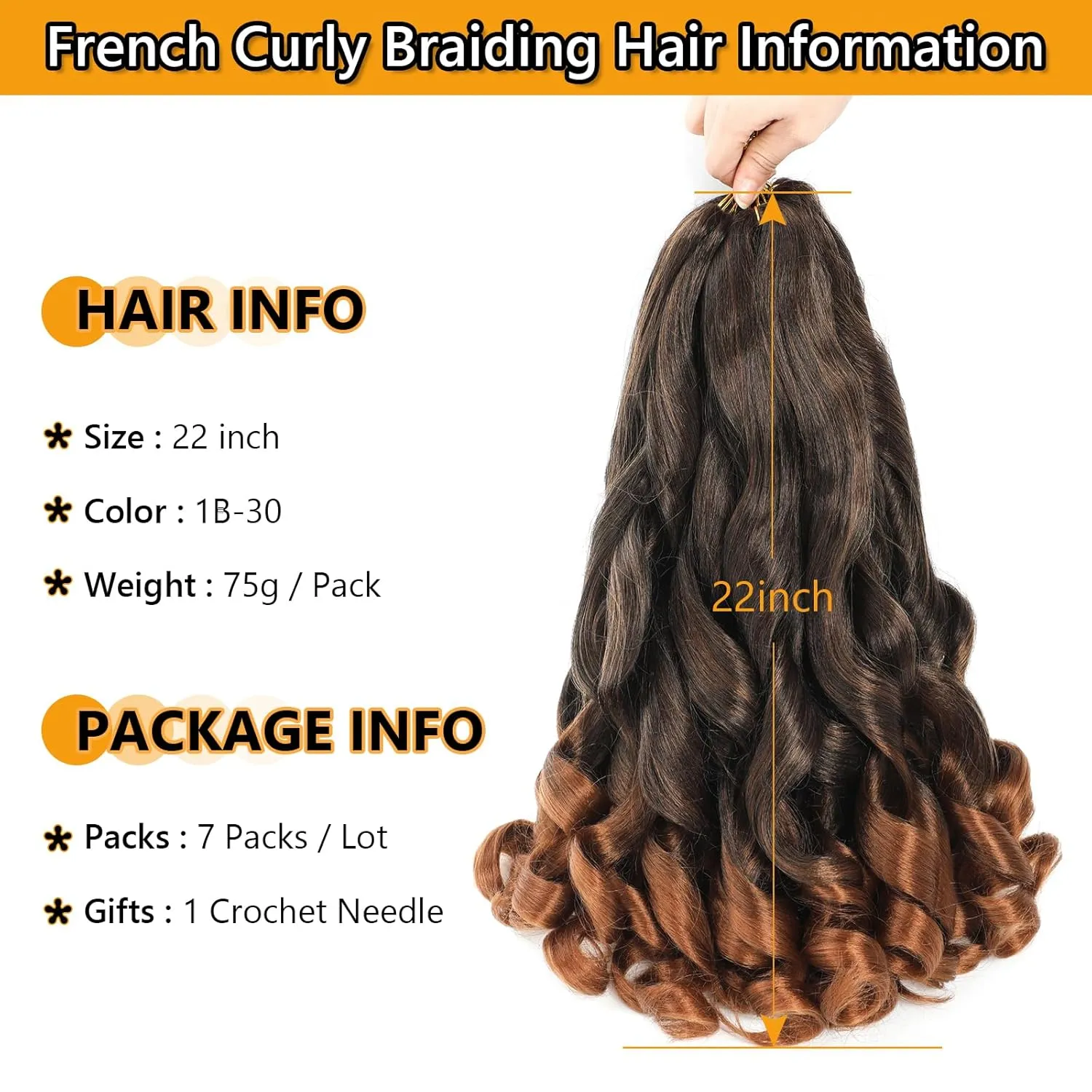 French Curl Pre-Stretched Braiding Hair 22 Inch 1B/30 Loose Wavy for Black Women (7 Packs)