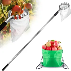 Fruit Picker Pole Tool with Basket Telescoping, 3.2FT-5.5FT Adjustable Pole, Apple Picker Tool with Soft Bag, Long Handle Picker for Avocado, Lemon, Orange, Mango, Limes, Persimmons, Plums