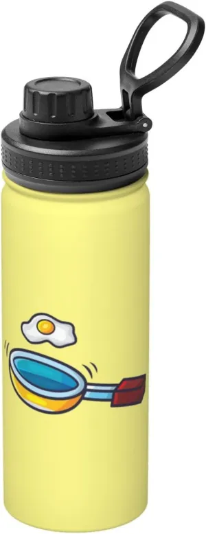 Frying Pan With Eggs Water Bottle 18OZ Stainless Steel Insulated Water Bottles Leak Proof Thermos Sports Water Bottle