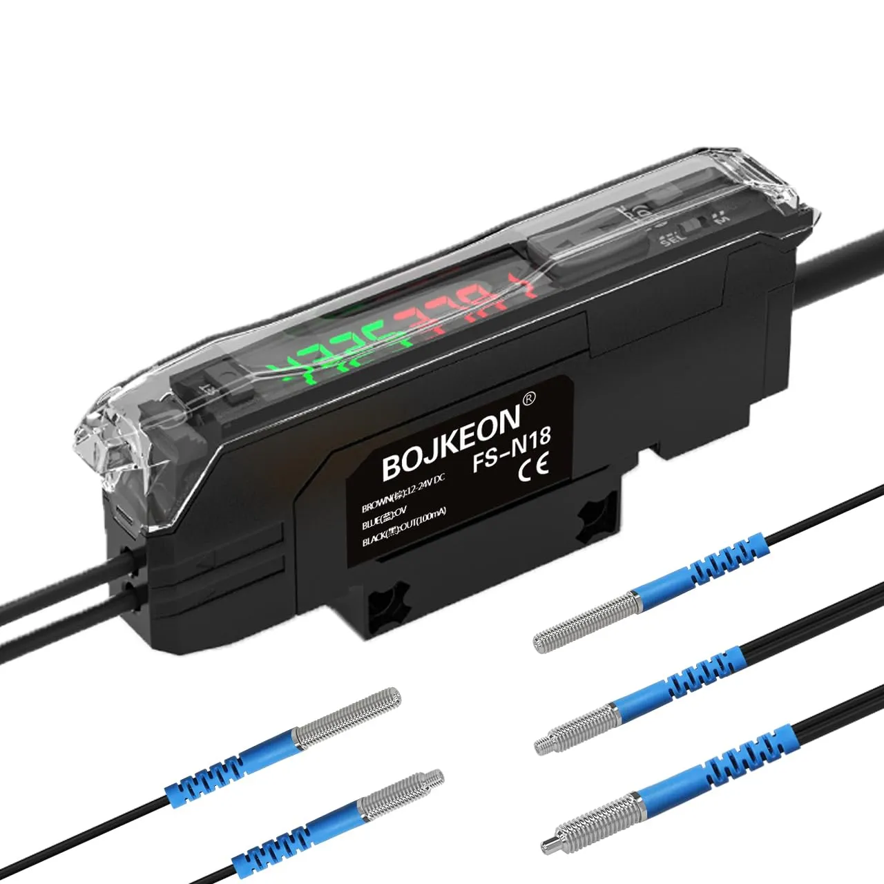 FS-N18 Fiber Optic Sensor,HD LED Dual Digital Display Optical Fiber Amplifier,Long-Distance Optical Communications Diffuse Induction Photoelectric Switch (English Instruction Manual)