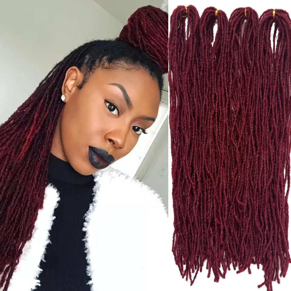 Fuax Locs Crochet Hair Super Lightweight Micro Locs 4 Pack Sister Locs Crochet Hair Synthetic braids Hair Extensions (#BUG, 18 inches)