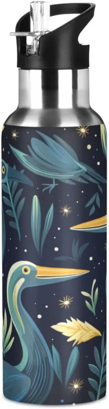 Funny Cartoon Pelican Sport Water Bottle Insulated Stainless Steel Large Vacuum Flask Leak Proof Thermos with Straw for Travel(600ml/1000ml)