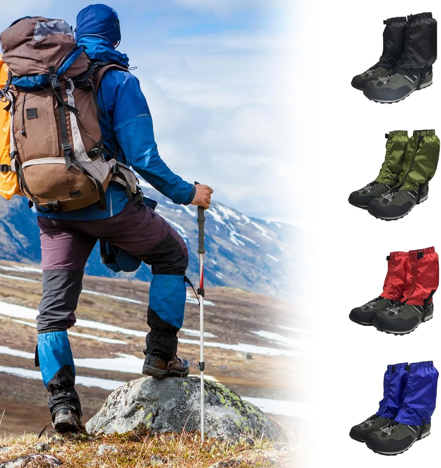 Gaiters for Hiking Boot and Shoe, Adjustable Leg Gaiters for Men Women, Watertight Gaiters for Snow Skiing, Snowshoeing