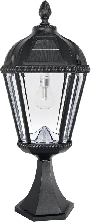 Gama Sonic Outdoor Solar Post Light with Pier Base, Black Aluminum and Beveled Glass, Royal Bulb 150 Lumens Warm White LED, Mount on Column, Pillar, or Flat Exterior Surface (98B011) (Upgraded)
