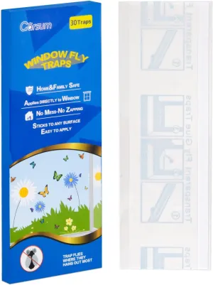 Garsum 120 Pack Window Fly Sticky Traps Indoor Clear,House Fly Paper Bug Catcher, Fly Tape Glue Strips Gnat Killer Window Decal for Home