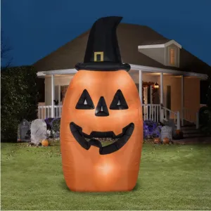 Gemmy Halloween Jack O' Lantern with Witch Hat Inflatables, 10.5 ft orange